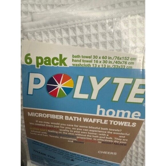 Polyte 6 Pack Bath Hand Towels Washcloths White Waffle Oversized Lint Free Quick - Picture 3 of 8
